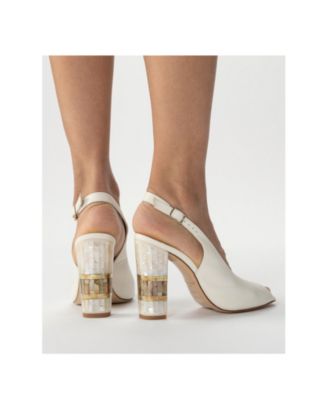  Women's Zara White Slingback Peep Toe Pearl Heel Sandal