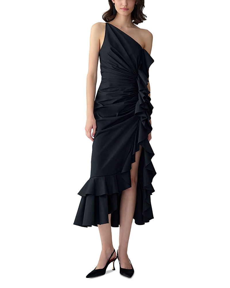 Carolina Herrera One Shoulder Ruched Midi Dress