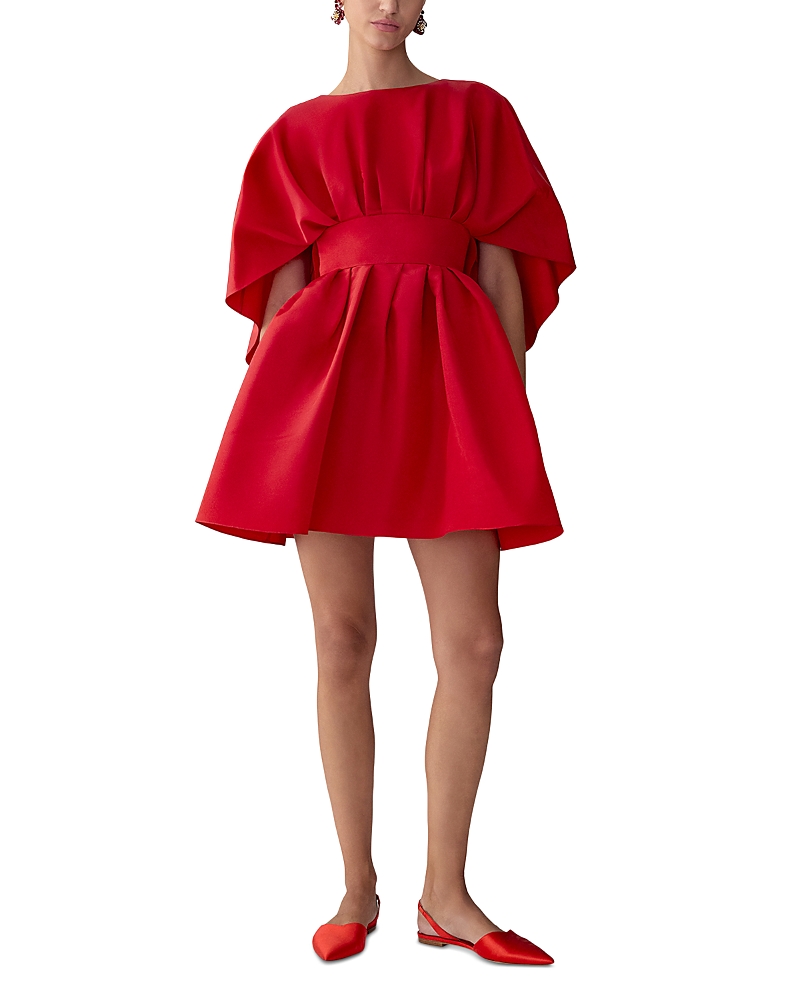 Carolina Herrera Silk Fan Bodice Mini Dress