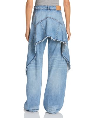Mid Waist Relaxed Curve Deconstructed Jeans in Mid Blue