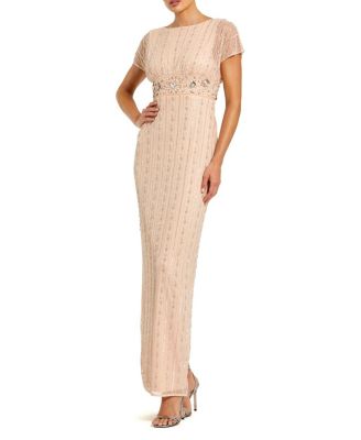 Beaded Blouson Column Gown