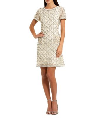  Short Sleeve Embellished Crepe Midi Dress