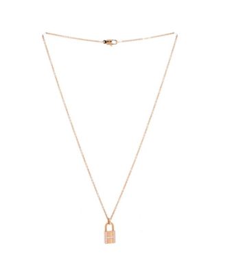  Amulettes Cadenas Pendant Necklace 18K Rose Gold with Diamonds, 15.75"