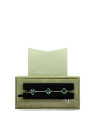  Vintage Alhambra 5 Motifs Bracelet 18K Gold and Malachite