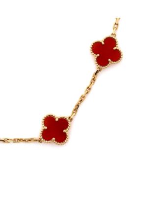  Vintage Alhambra 10 Motifs Necklace 18K Gold and Carnelian, 16.75"