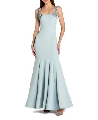  Beaded Crepe Sleeveless Scoop Neck Mermaid Gown