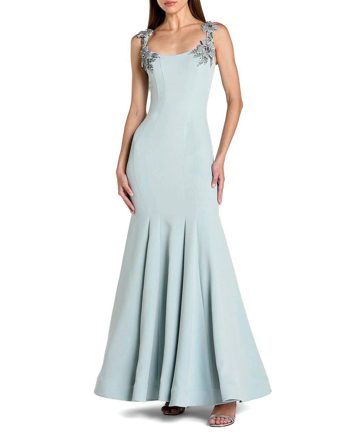 Mac Duggal Beaded Crepe Sleeveless Scoop Neck Mermaid Gown