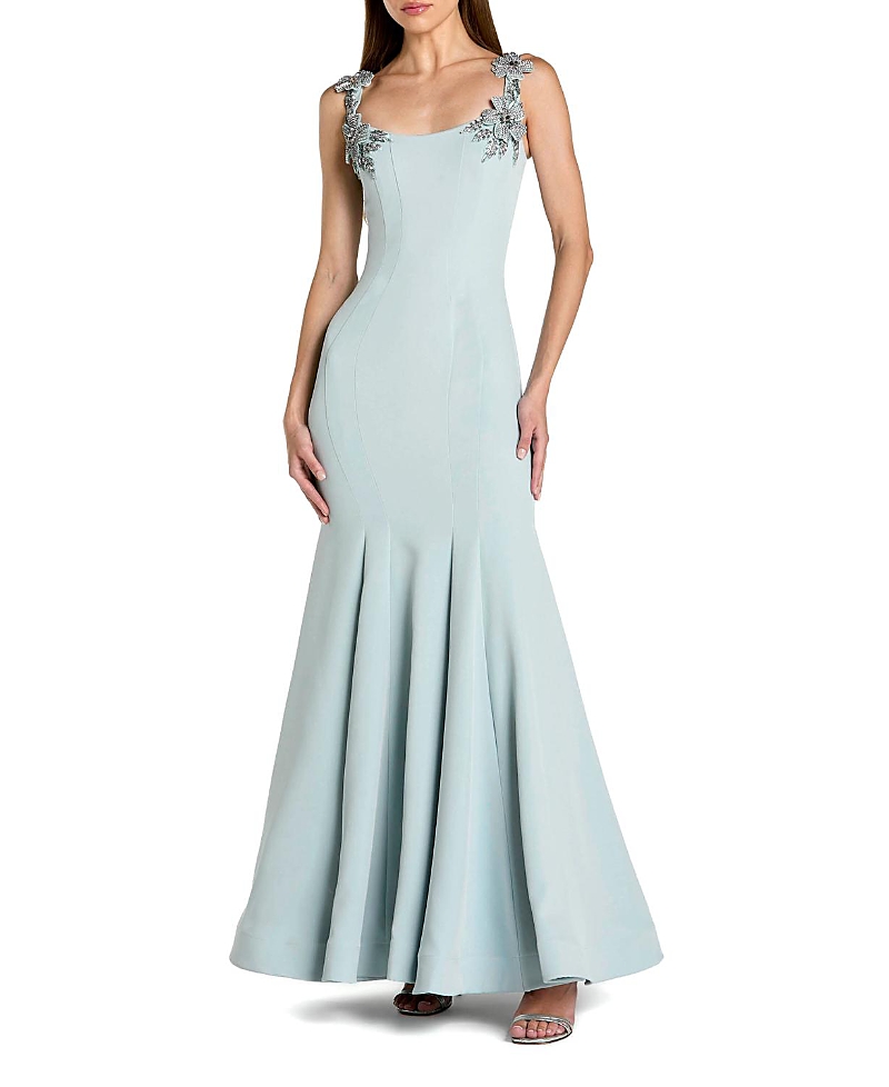Mac Duggal Beaded Crepe Sleeveless Scoop Neck Mermaid Gown
