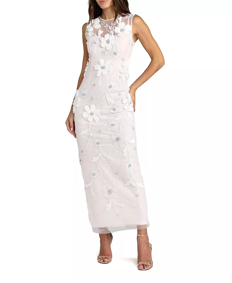 Mac Duggal Sleeveless Embellished Lace Column Dress