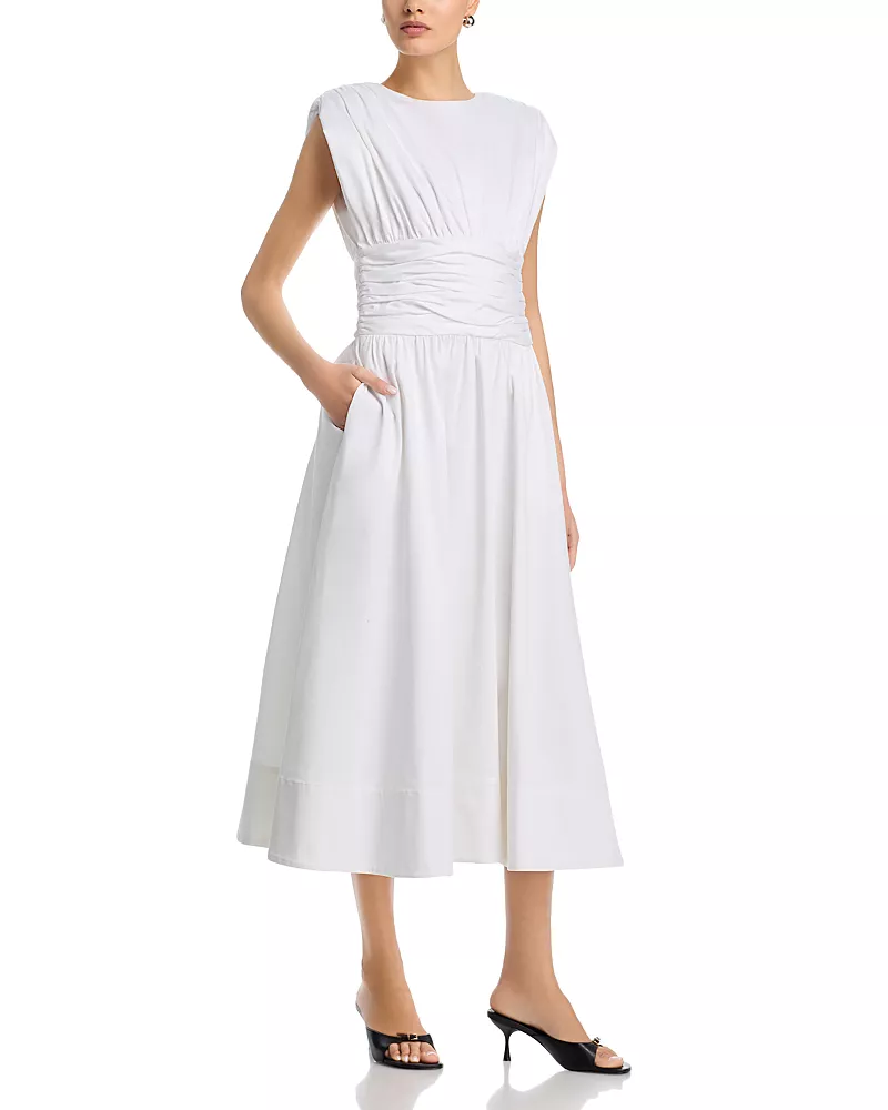 Toccin Evangeline Strong Shoulder Midi Dress