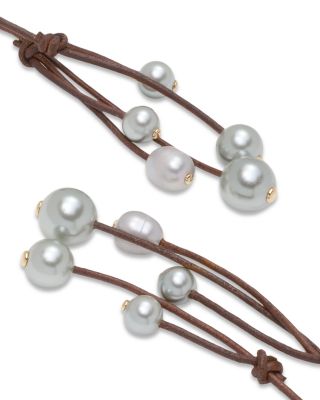Riya Cultured Freshwater & Imitation Pearl Leather Cord Drop Earrings