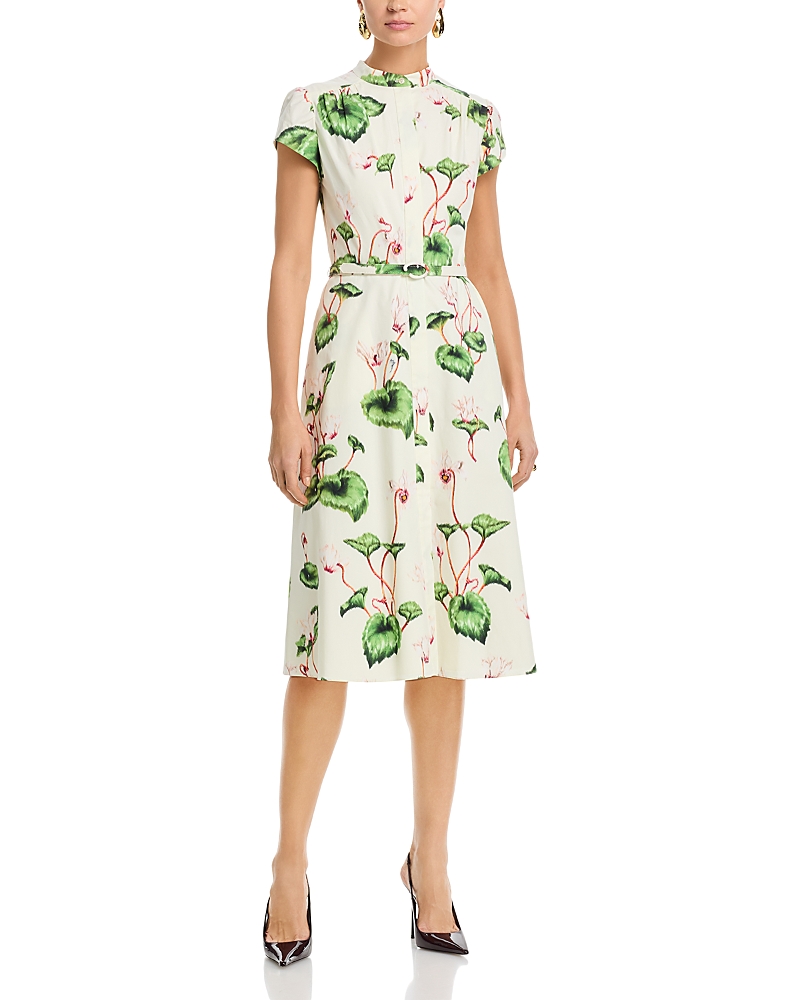 Oscar de la Renta Cap Sleeve Chine Cyclamen Poplin Day Dress