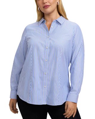 Foxcroft Plus Dianna Long Sleeve Stripe Shirt
