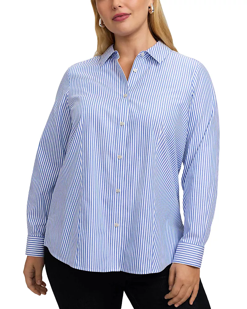 Foxcroft Plus Dianna Long Sleeve Stripe Shirt