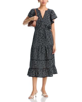 Gia Printed Tie Waist Midi Dress