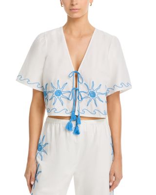 Pari Embroidered Tassel Tie Top