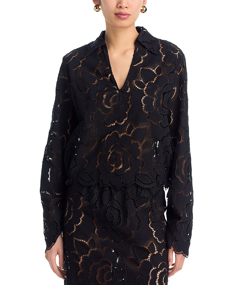 Cissa Long Sleeve V Neck Lace Shirt
