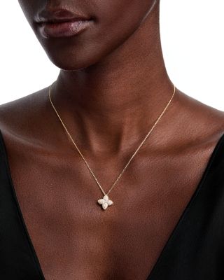 18K White & Yellow Gold Princess Flower Diamond Pendant Necklace, 16-18"