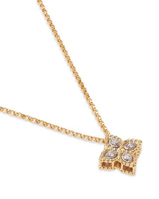 18K White & Yellow Gold Princess Flower Diamond Pendant Necklace, 16-18"