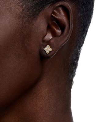 18K White & Yellow Gold Princess Flower Diamond Stud Earrings