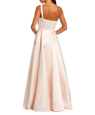  Strapless Satin Bustier Gown with 3D Flowers