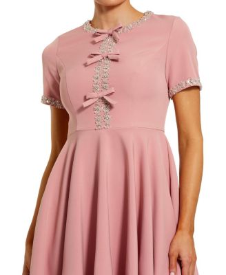  Crepe A Line Mini Dress with Rhinestone Beading