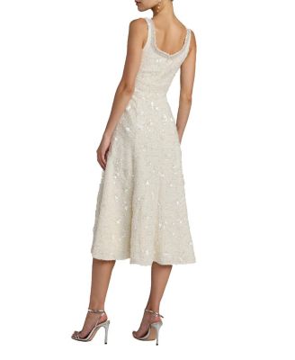Boucle Embellished Square Neck A Line Midi Dress