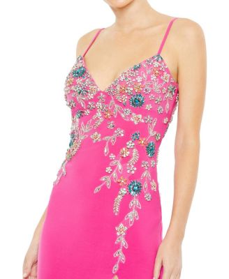 Multi Color Beaded Floral Cami Gown
