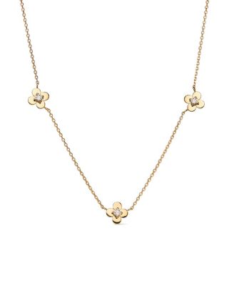 Solid Yellow Gold Mini Flower Station Necklace