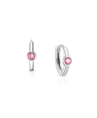 Girls' Sterling Silver 9mm Birthstone Huggie Hoops Earrings