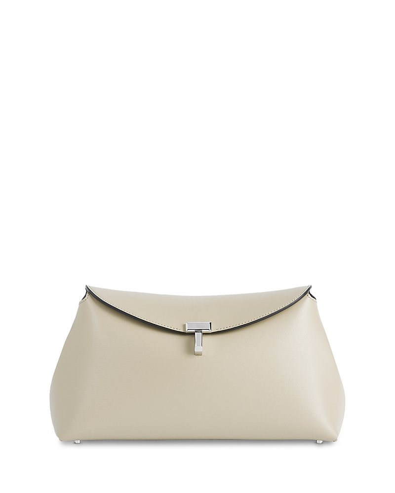 Toteme T-Lock Smooth-Leather Convertible Clutch in Milk