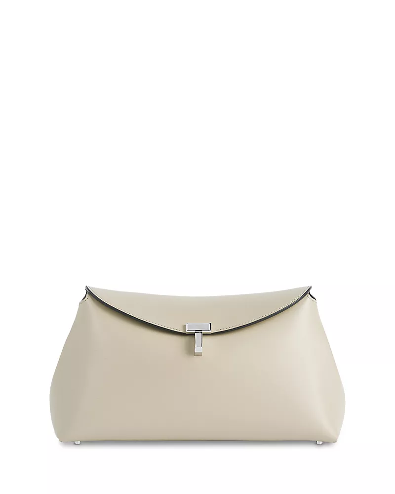 Toteme T-Lock Smooth-Leather Convertible Clutch in Milk