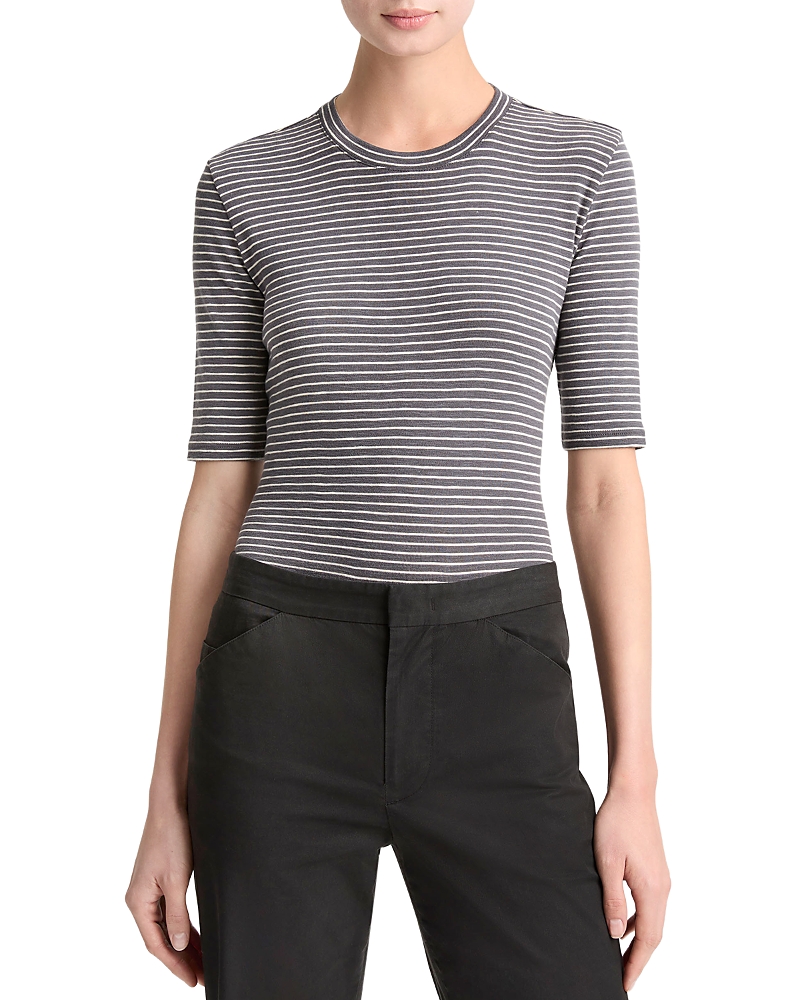 Vince Striped Elbow Sleeve Crewneck Tee