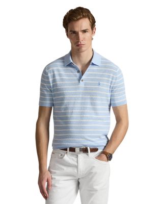 Striped Cotton Linen Polo Collar Sweater