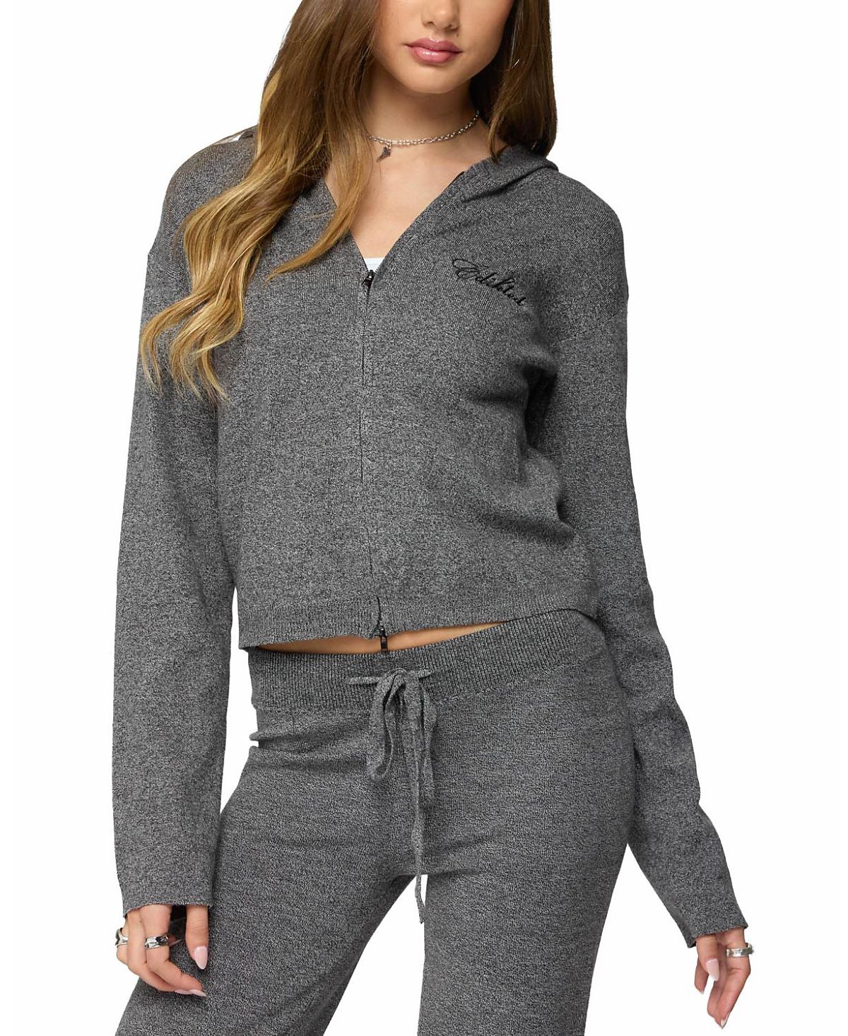 Edikted Ayah Knit Zip Up Hoodie