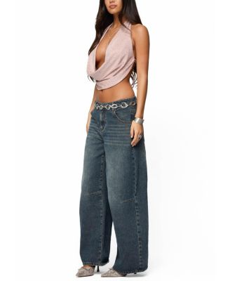 Studded Backless Cowl Neck Top