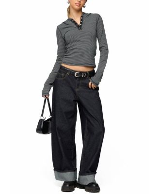 Damson Striped Hooded Henley Top