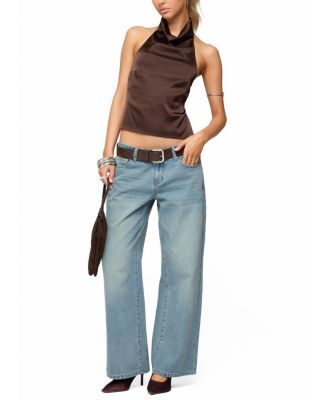 Satin Effect Backless Cowl Neck Top