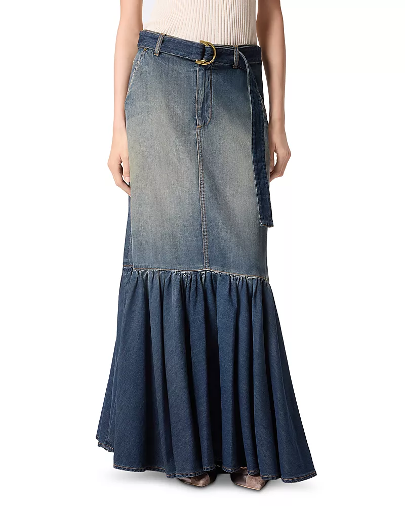 Pinko Guardiano Denim Ruffled Skirt