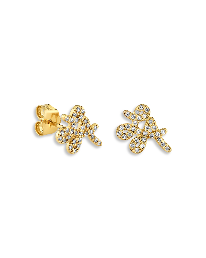 Sydney Evan 14K Yellow Gold The Terra Diamond La Script Stud Earrings
