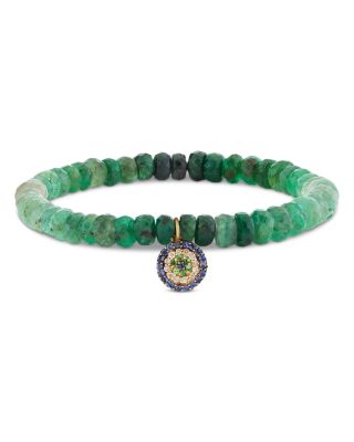 14K Yellow Gold The Terra Emerald Ombr&eacute; Rondelle & Multi Stone Protective Eye Charm Bead Bracelet