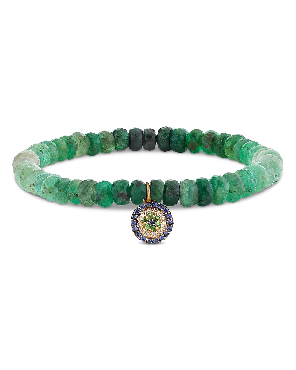 Sydney Evan 14K Yellow Gold The Terra Emerald Ombre Rondelle & Multi Stone Protective Eye Charm Bead Bracelet