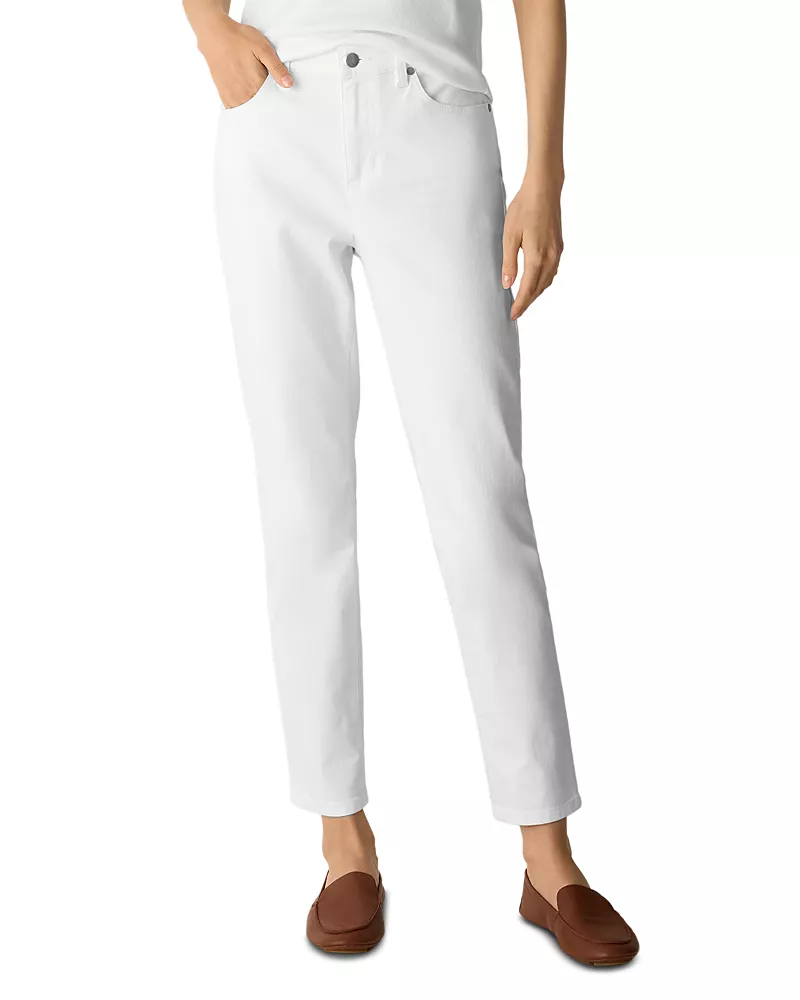 Eileen Fisher High Waist Slim Ankle Jeans in White