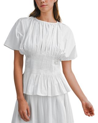 Pinktucked Detail Poplin Top & Pleated Midi Skirt