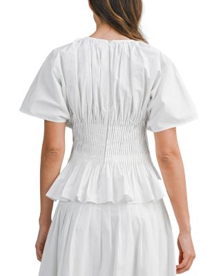 Pinktucked Detail Poplin Top & Pleated Midi Skirt