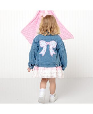 Girls' Pearl and Gemstone Floral Bow Patch Denim Jacket - Little Kid, Big Kid
