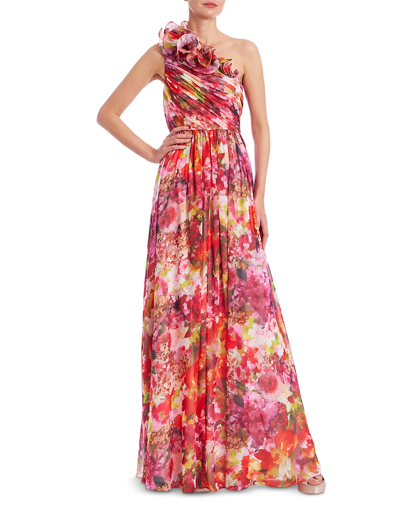 Badgley Mischka One Shoulder Ruffled Gown