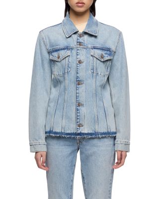 Cinched Denim Trucker Jacket in Blue Erosion