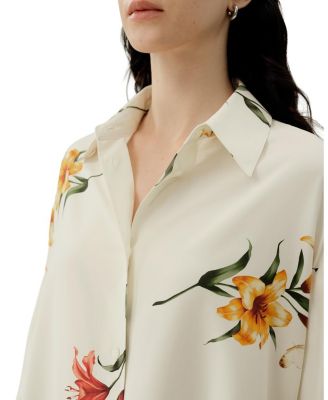  Lily Print Silk Twill Oversize Shirt