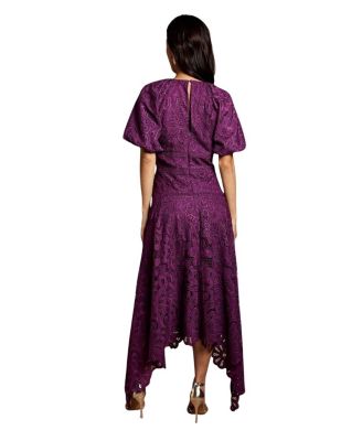 Lace Hanky Hem Puff Sleeve Dress